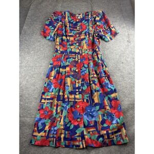 VTG Special Effect Women's 16 Floral Abstract Secretary Maxi Dress Shoulder Pads
